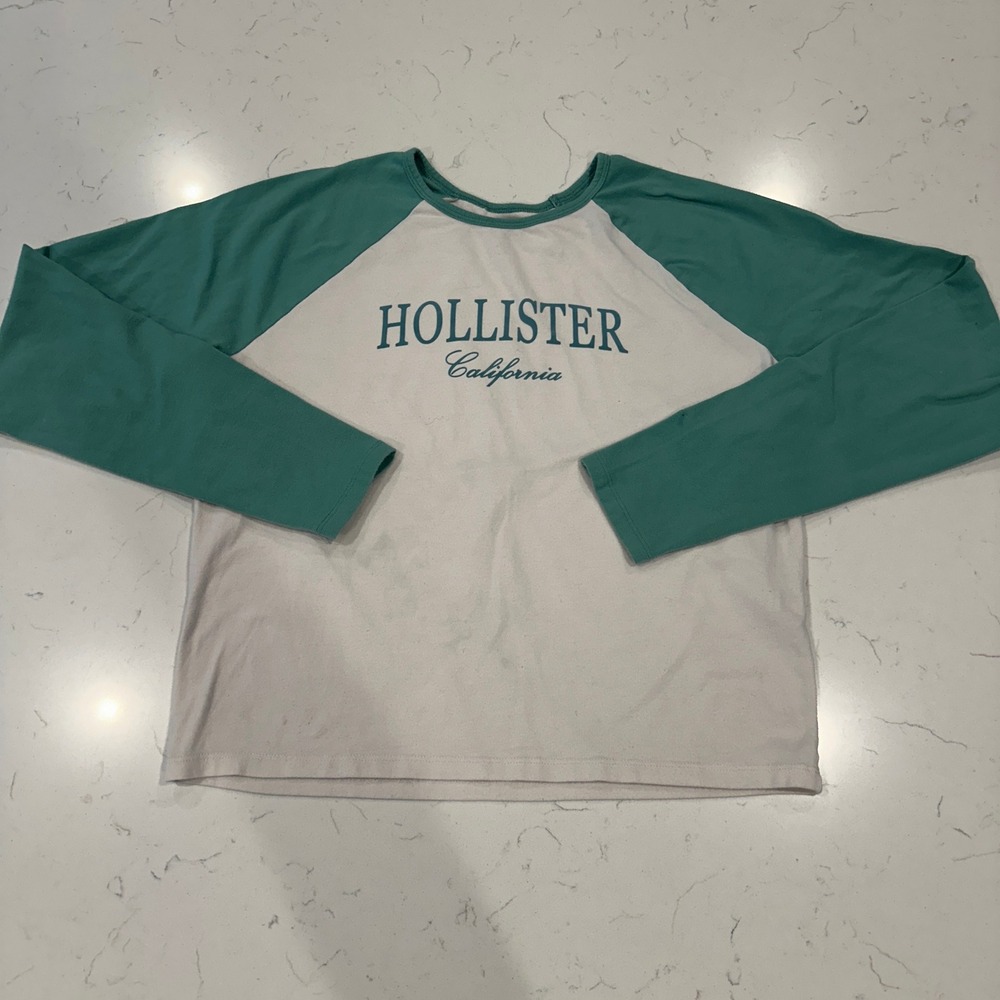 Hollister California Raglan Long Sleeve Baseball Tee Green Cream Womens XL Y2K
